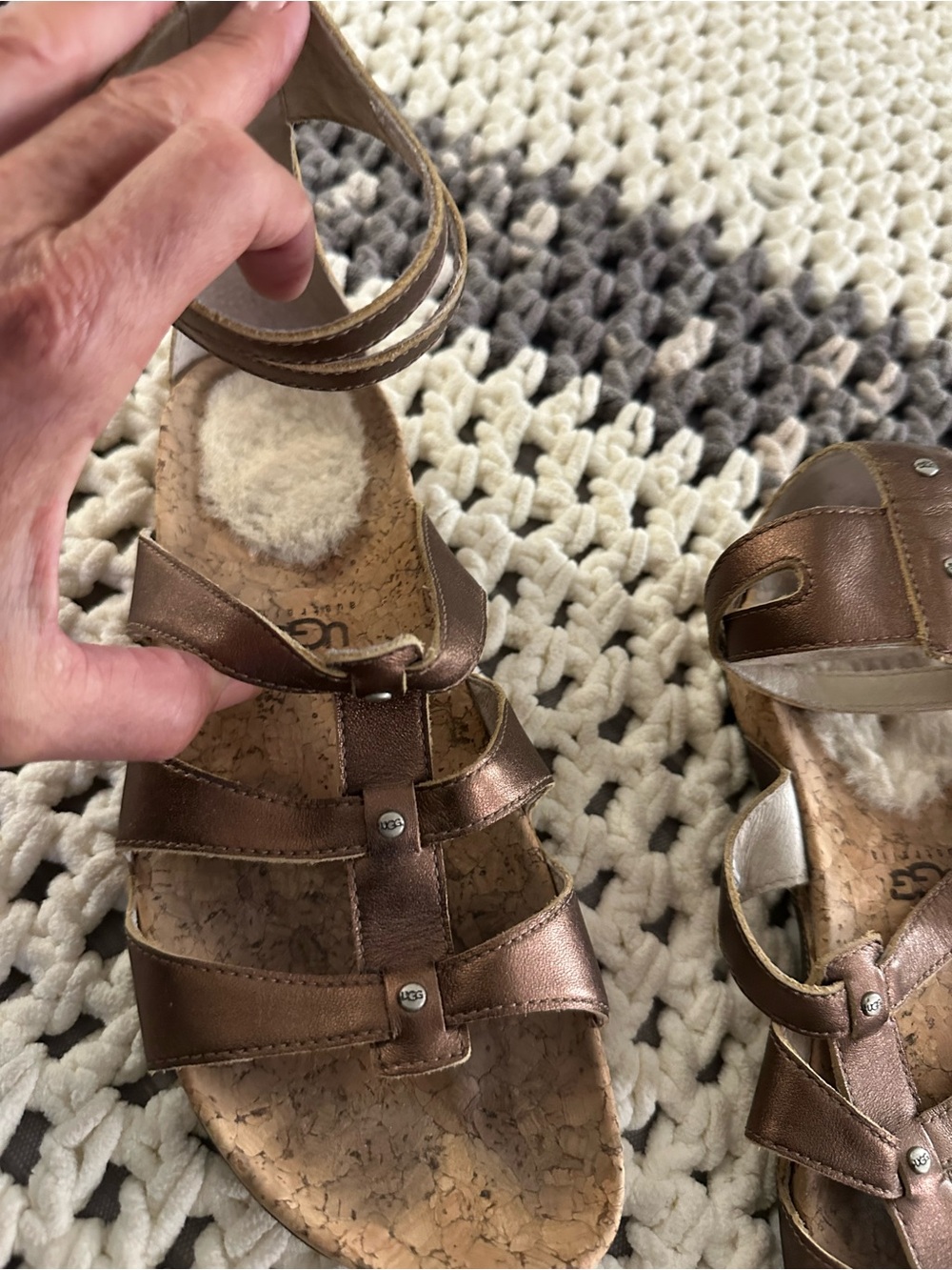 UGG Bronze Metallic Strappy Cork Sandals